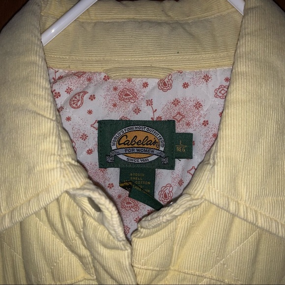 Women’s L REG CABELA’S Yellow Corduroy Quilted Cotton Polyester Insulated Jacket - Picture 3 of 12